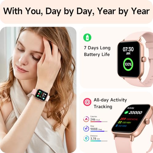 aeac Smart Watches for Women(Answer/Make Call), Alexa Built-in 1.8" HD Ladies Smartwatch with Heart Rate/SpO2/Sleep Monitor, 110+Sports, IP68 Step Counter Fitness Tracker (Rose Pink)