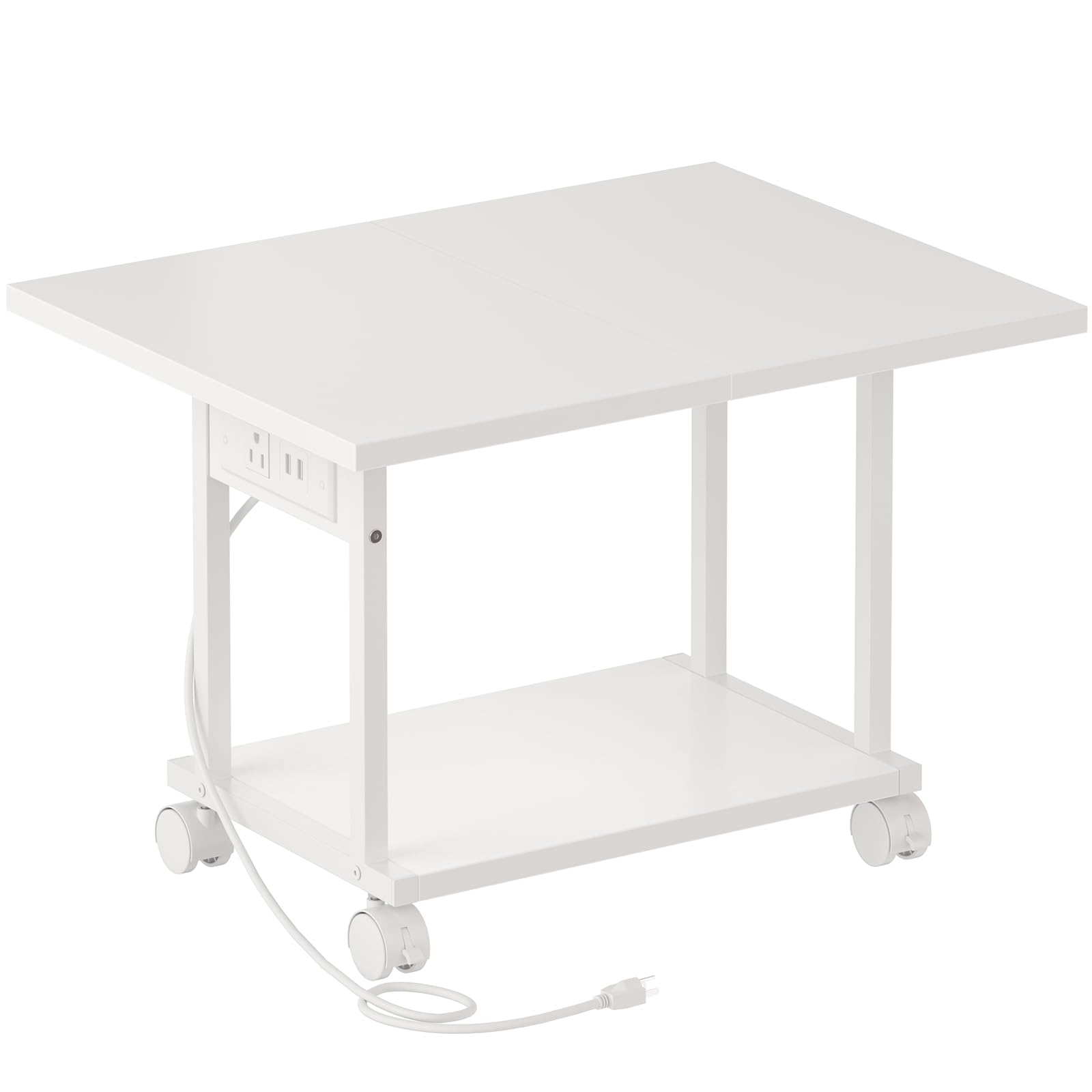 Photo 1 of Asgolion Printer Table, 2-Tier Under Desk Printer Stand with Charging Station, Printer Stand with Wheels, PrinterShelf for Small Spaces, Printer Cart for Home Office White