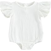 iddolaka Newborn Infant Baby Girl Fly Sleeve Solid Ruffle Romper Bubble Bodysuit Jumpsuit Casual Clothes One Piece Outfit