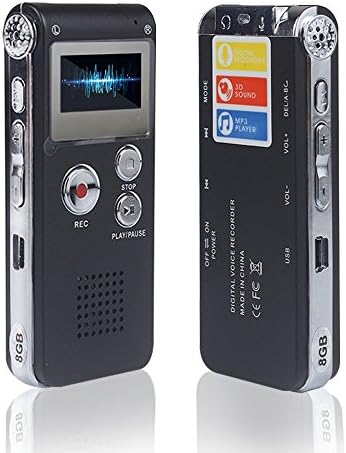 ROCSUN Professional Digital Audio Voice Recorder, Portable Multifunctional Rechargeable Dictaphone, MP3 Music Player, 8GB Memory Internal, USB port, Dual Microphone, Dynamic Noise Reduction (Black)