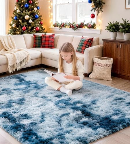 MARATIP Teppich Wohnzimmer Batik-blau 200x300 cm flauschig