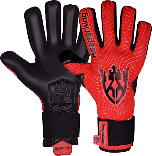 Keeperking Goalkeeper Gloves for Adults Football Gloves Men's Inner Seam Professional Grip 4 mm Secure Fit Unisex (8, E.Red Black Neg)