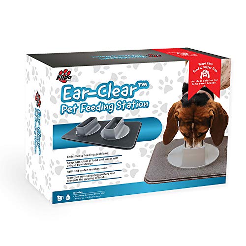 Ear Clear Dog Bowl and Mat Set, No Spill Food and Water Bowls with Mat