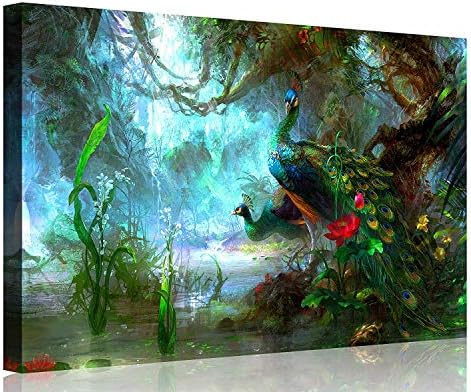 TutuBeer Canvas Print Two Peacocks Walk in Forest Beautiful Wall Art Painting The Picture Print On Canvas Animal Pictures for Home Decor Artwork ¡­