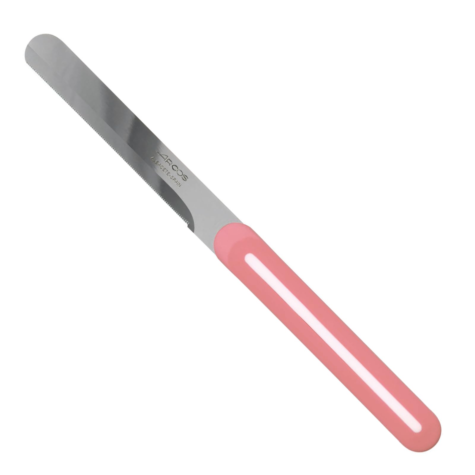 ARCOS アルコス テーブルナイフ ギザ刃 スペイン製 食洗機対応 ニトラムステンレス鋼 (刃渡り10cm, マカロンピンク/ホワイトライン, 品番373677)商品画像