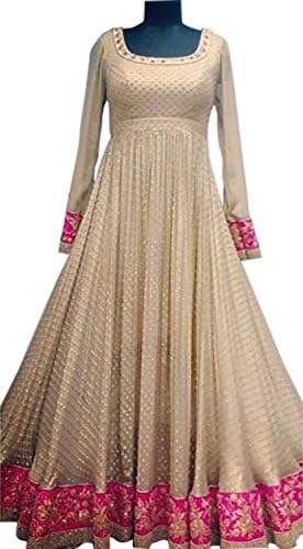 ShreeBalaji Enterprise Women's Banglori Semistiched Salwar-Suit Freesize Cream-Pink