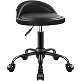 KKTONER Rolling Stool with BackRest Height Adjustable Round Chair with Wheels Swivel Drafting Work PU Leather stools Small (Black)