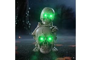JJALIGHTS Solar Halloween Decorations Outdoor 7" Skeleton Figurine Halloween Table Decoration for Outdoor,Skull Decor for Outside Yard Porch Lawn, Ideal Gift