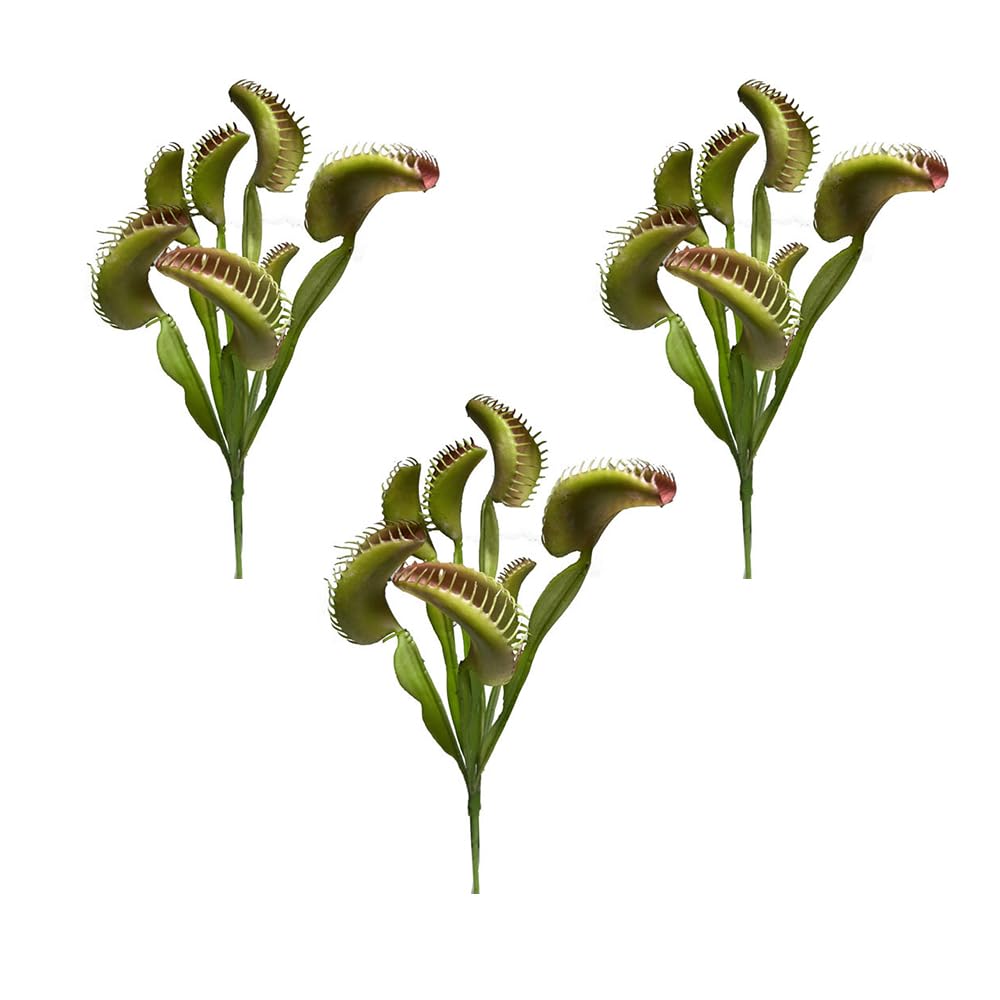 Photo 1 of Shirfloral 3Pcs Artificial Venus Flytrap Plants Lifelike Carnivorous Venus Flytrap Plants for Halloween Home Garden Office Decorations
