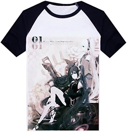 VOCALOID 2 Miku Hatsune Short Sleeves Tee T-Shirt (Black and White, L)
