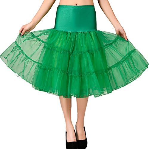 ROSFINO Women's 50s Vintage Petticoat Crinoline Tutu Underskirts 26" Length (M, Green)