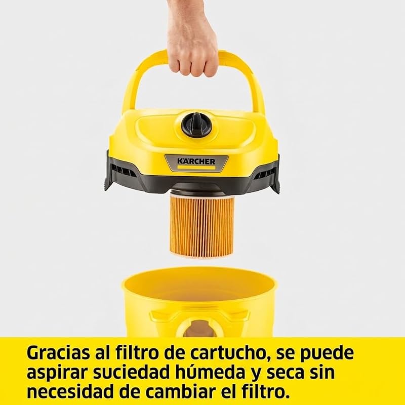 , Aspirador en seco y húmedo WD 2 Plus V-12/4/18/C, Potencia 1000 W, Incluye Filtros y Boquilla para Suelo y Ranuras, Yellow/Black, Depósito de plástico 12 l, Manguera aspiración 1,8 m