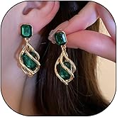 Sparkly Square Rhinestone Drop Dangle Earrings for Women, Charm Spiral Crystal Teardrop Statement Earrings Trendy Charm Ear Jewelry Accessories