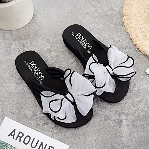 Teresamoon-Shoes Summer Fashion Women's Bow Wedges Flip Flops Non-Slip Clip Toe Beach Slippers White