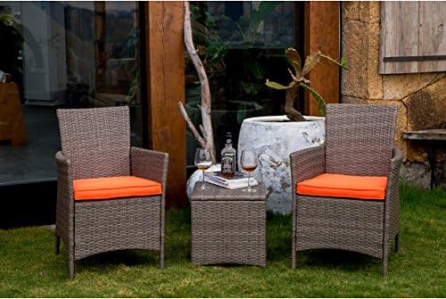 Celia 3 Piece Patio Set with 2 Chair and 1 Storage Table Made w/ Aluminum, Resin Wicker and Fabric in Orange/Brown ,Coffee Table: 17L x 15.7W x 15.7H in.,Chair: 23.6W x 33.4D x 22.4H in.