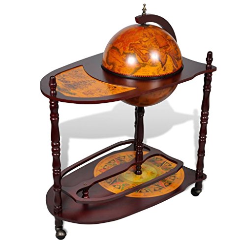 39" Globe Bar Wine Liquor Cabinet Storage Roller Cart Trolley w/ Table Old World - Thumbnail 6