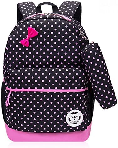 Dots Print Girls Bookbags for Kids Elementary School Backpacks for Girls School Bags (Medium, Black)