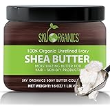 Organic Shea Butter By Sky Organics: Unrefined, Pure, Raw Ivory Shea Butter 16oz – Skin Nourishing, Moisturizing &amp; Healing, For Dry Skin, Dusting Powders -For Skin Care, Hair Care &amp; DIY Recipes