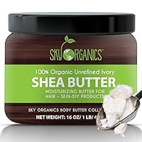 Organic Shea Butter By Sky Organics: Unrefined, Pure, Raw Ivory Shea Butter 16oz - Skin Nourishing, Moisturizing & Healing, For Dry Skin, Anti-Inflammatory -For Skin Care, Hair Care & DIY Recipes