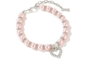 Dog Beaded Necklace Collar, Fancy Cat Wedding Collar Jewelry with Crystal Rhinestone Heart Pendants, Gift for Puppy Kitten Sm