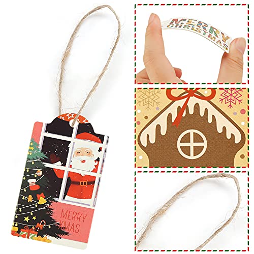 SallyFashion Christmas Gift Tags，120pcs 6 Design Paper Christmas Paper Kraft Hang Gift Labels with String