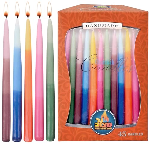 Dripless Chanukah Candles Standard Size - Tri Colored Hanukkah Candles Fits Most Menorahs - Premium Quality Wax - 45 Count for All 8 Nights of Hanukkah - by Ner Mitzvah