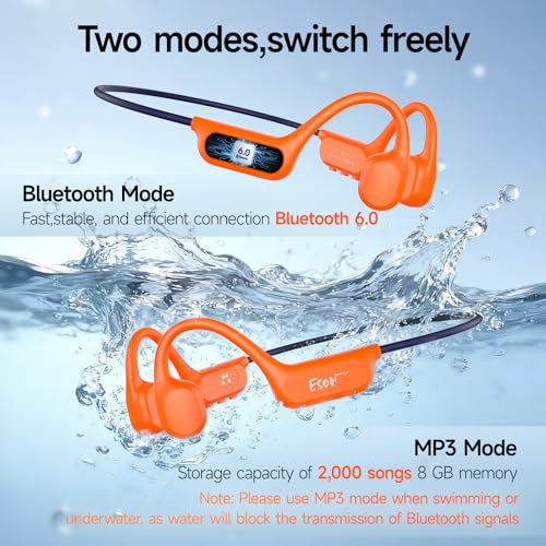 esonstyle Audífonos Conducción Ósea Natación - IP68 Agua Audífonos para Nadar Bluetooth 6.0,Oído Abierto con Reproductor MP3 de 8GB Auriculares para Natación Carreras y Ciclismo