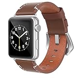Apple Watch Band 38mm Leather, Swees iWatch Genuine Leather Bands Strap Replacement Wristband with Stainless Steel Clasp Buckle for Apple Watch Series 2 (2016) / Series 1 Women Men, Coffee Brown