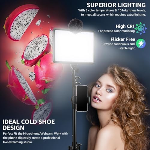 1-Pack LED Video Light Kit, NiceVeedi Photography Lighting Kit, 2800-6500K Dimmable Studio Light with Tripod Stand & Phone Holder, 73