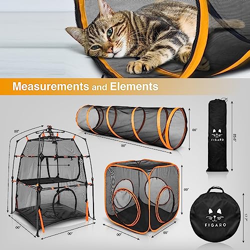 6in1 Cat Tent with Tunnel for Outdoor Cat Enclosures, Portable