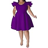 IyMoo Women's Plus Size Cape Flutter Sleeve Stretchy A Line Swing Flared Skater Cocktail Party Dress with Pockets