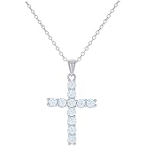Jewels By Lux Sterling Silver Womens Cubic-Zirconia Cross Religious 16.9 mm Charm Necklace