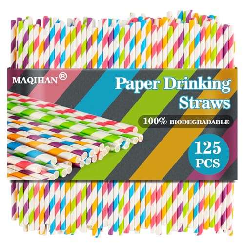 MAQIHAN 125PCS Stripe Drinking Straws - Disposable