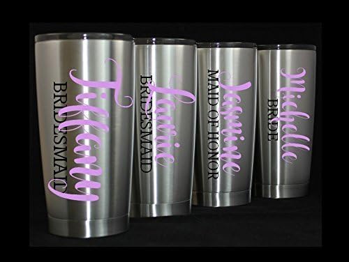 Wedding Party Decal. Decal for Tumblers. Customize Colors, Name, Title. Perfect for your tumblers, flasks, cups, bridesmaids gift, water bottle, etc. Metallic and Glitter Vinyl