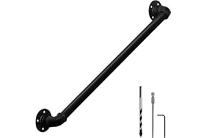 HouseAid 3.3FT Industrial Pipe Wall Handrail, Farmhouse Stairway Railing with 1-1/4 Inch Diameter Pipe, Vintage Style Stairs Handrail, Wall Mounted, Matte Black