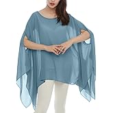 Max Hsuan Women's Loose Solid Sheer Chiffon Caftan Poncho Batwing Tunic Top Blouse Summer Oversized Shirts