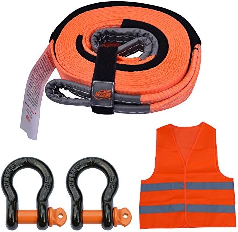 MySit Nylon Recovery Tow Strap Kit, Heavy Duty Emergency Off Road Towing Rope with D Ring Bow Shackles Storage Bag, Orange UTV ATV car Jeep Vehicle 11,000/ 30,000 lbs (size 2.5" x 15 Ft)