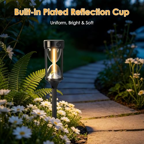 Quntis 8 Pack Solar Pathway Lights Outdoor,4 Dynamic Flowing Light Mode, Unique Hourglass,COB Bright Core,Waterproof Auto On/Off Solar Garden Lights for Yard Driveway Walkway Patio Lawn,Warm White
