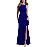 WOOSEA Women's Scoop Neck Sleeveless Split Bodycon Mermaid Evening Cocktail Long Dress