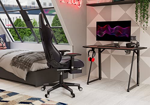 DRIFT GAMING -DRDZ75- Gaming-Tisch mit Kohlefaserplatte, bedeckt mit Einer Matte in voller Größe, Halterung für Tassen und Kopfhörer, verstellbare Beine, schwarz 2