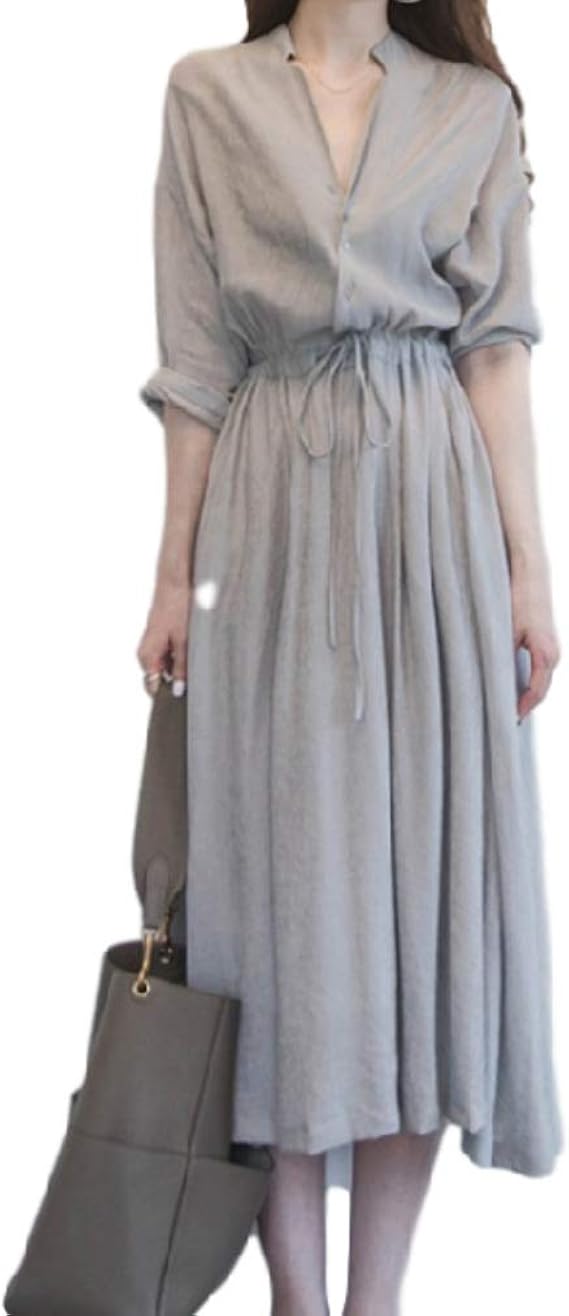 Amazon Co Jp Yzs フランスの秋の新しい長袖ドレス シャツワンピース レディース 長袖 おしゃれ ワンピ 魅力 裏地付き ウエスト紐 通勤 Ol お出かけ 服 ファッション小物