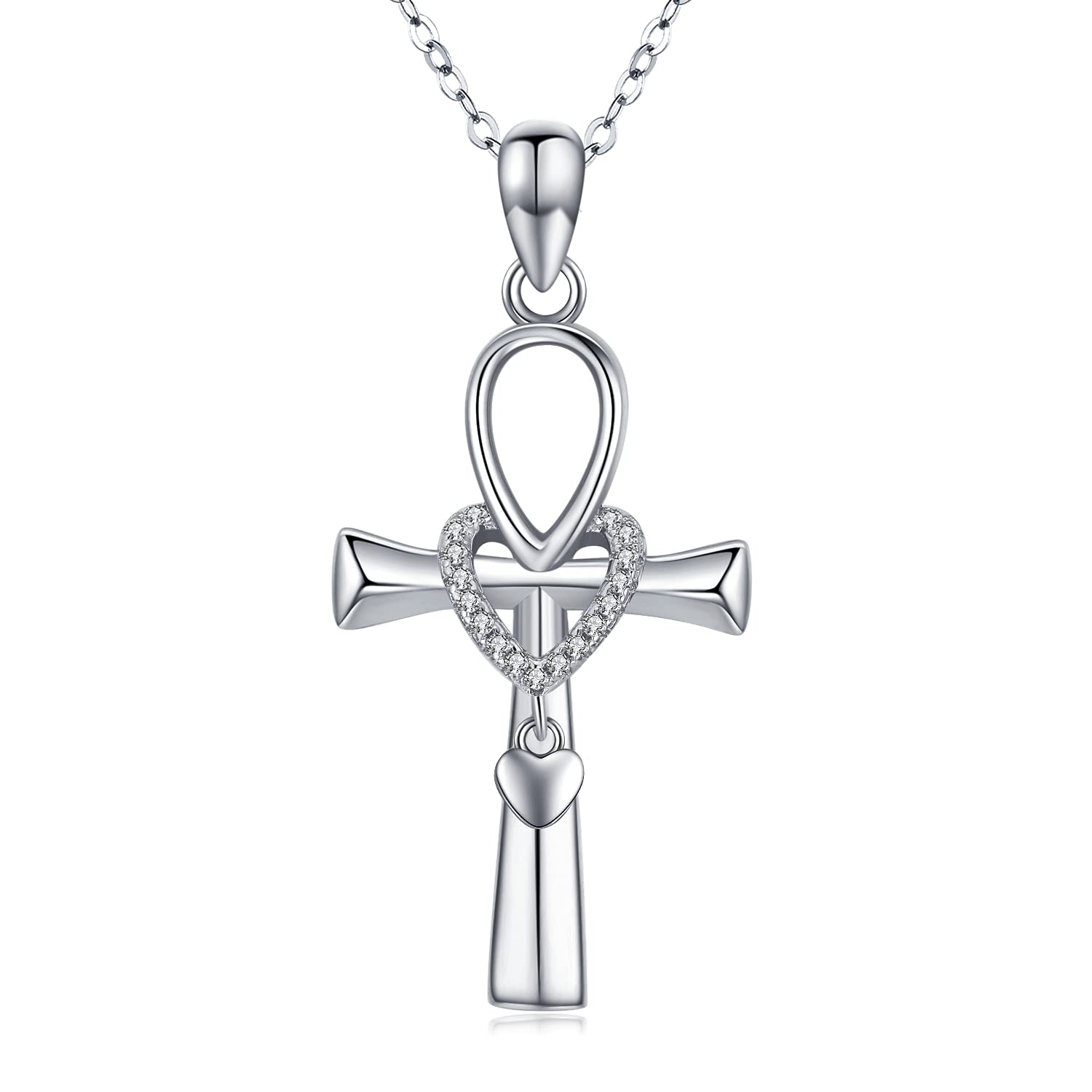 KINGWHYTE Ankh Cross Necklace Sterling Silver Egyptian Ankh Crucifix Necklace Religious Jewelry Gifts for Women Girls Friend Girlfriend โ image 1