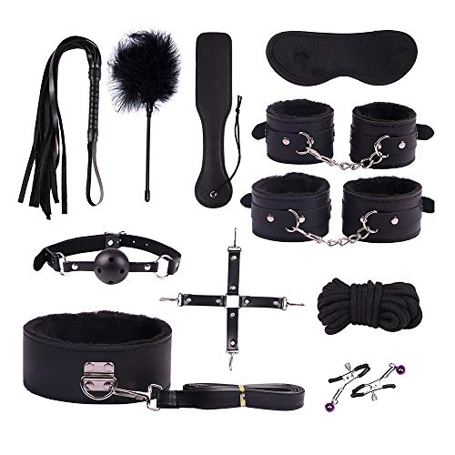 happinesssale Binding Suit Plush Black Yoga Long Leather 11Pcs/Set Warm Winter Gear Sēx Kit Hāndcuff Whip Blindfold SM Cosplay Queen Rëštrâîňtš for Partner Fun Toy Passionate Moment