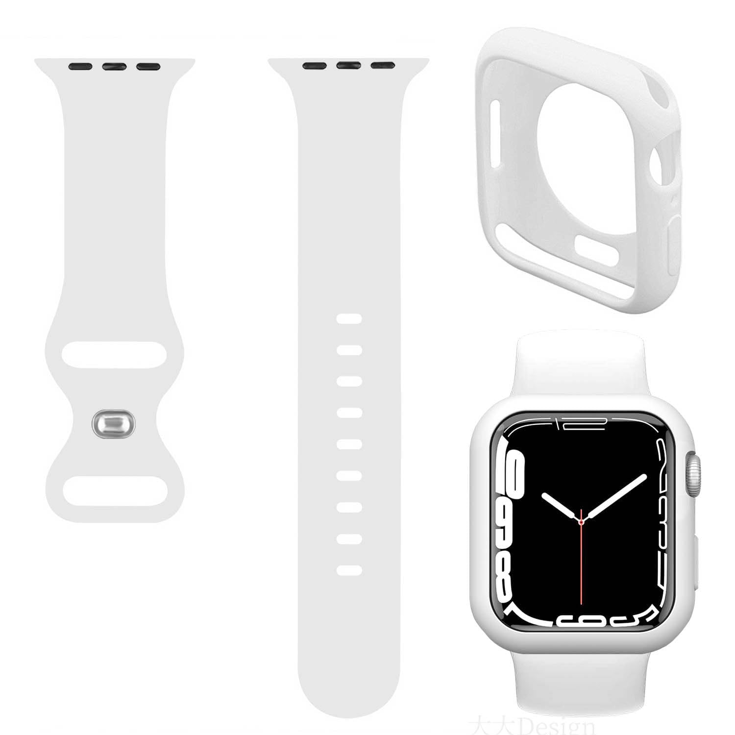 Raamax Soft Silicone Bumper Case with Band Compatible with Apple Watch iWatch 46mm Series 11 10, White