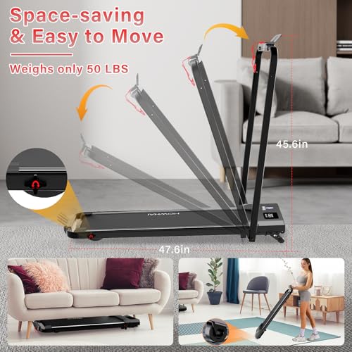 Walking Pad, HOWHAI Treadmill with Incline, Brushless 2 in 1 Foldable Under Desk Portable Treadmills for Home/Office with App, Bluetooth Music, Remote Control & LED Display (300lbs Capacity)