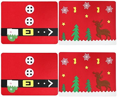 4PCS Santa Placemats Fabrics Christmas Table Mats for Dining Table Family Decorations