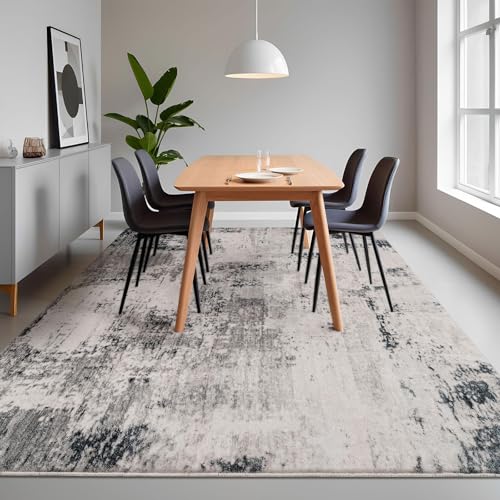 Calore - Alfombra Abstracta Moderna y Suave, Antideslizante, para Interiores, con Estampado de alfombras, para Sala de Estar, recámara, Comedor (Gris/Multi, 6.5'x 8.2'(200×250cm))