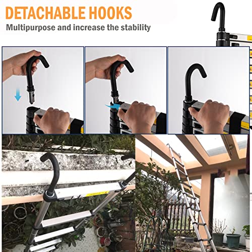 TOPDEEP Aluminum Telescoping Ladder, 12.5Ft Foldable Extension Ladder