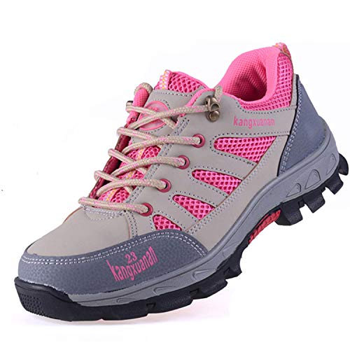 SUADEX Steel Toe Shoes Men Women, Indestructible Work Shoes Breathable Industrial Construction Non Slip Puncture Proof Composite Safety Toe Shoes 825-Pink Size 7.5 Women/6 Men