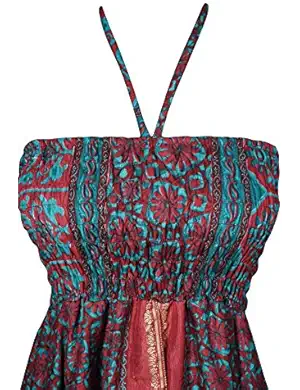 Women's Halter Dress Strapless Printed Two Layer Party Beach Coverup Dresses